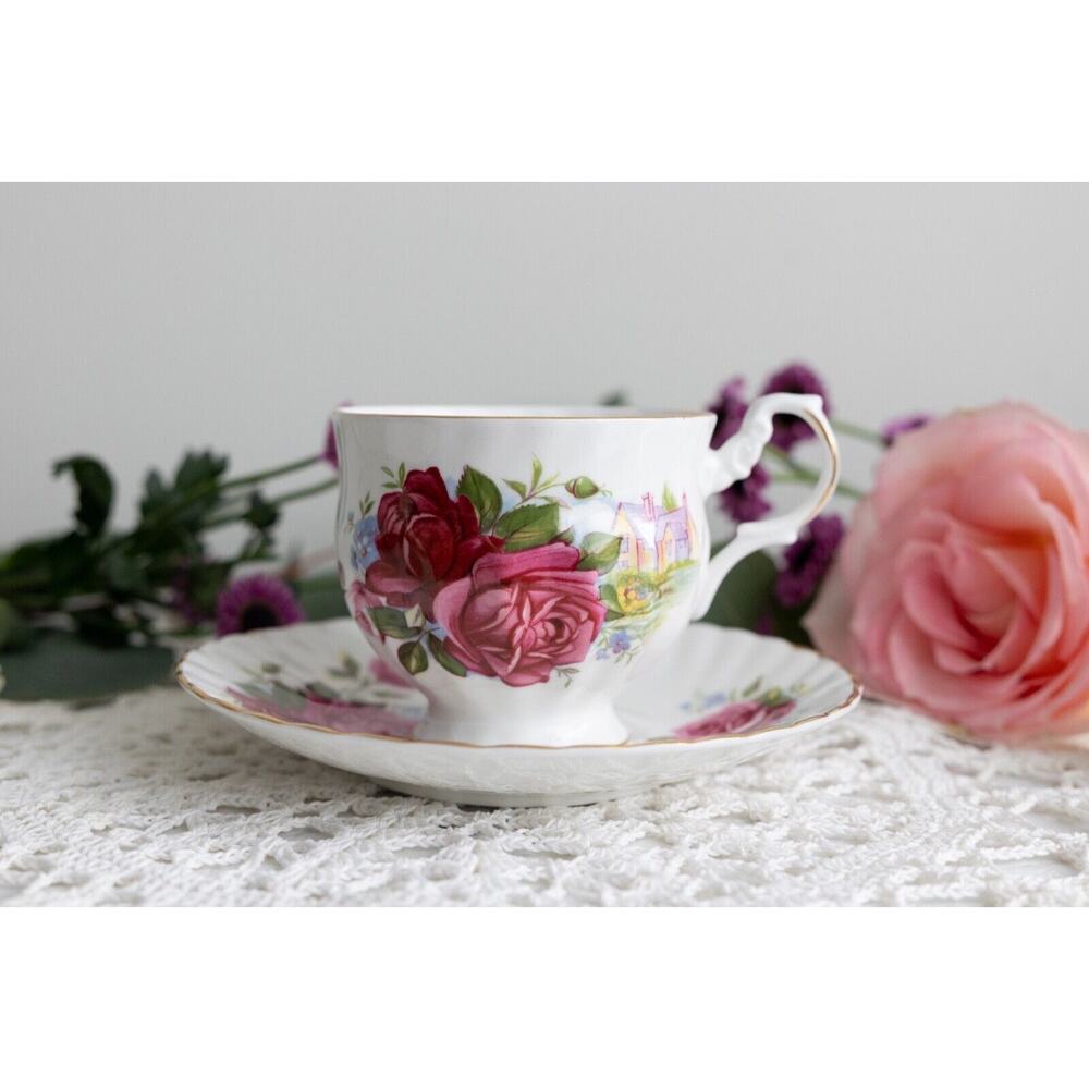 Royal Dover tea cup set with beautiful rose and cottage pattern